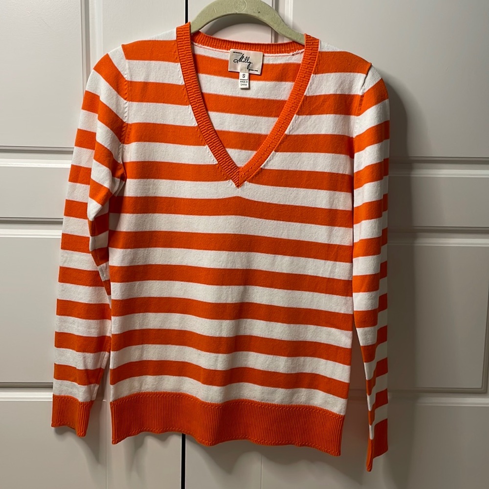 Milly small orange and white striped sweater